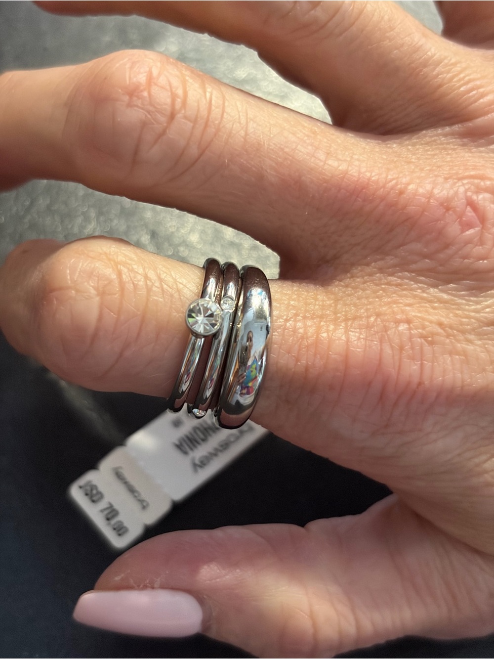 Stacked SS Ring Set with crystals - Silver size 7 gift brosway Italia Pandora